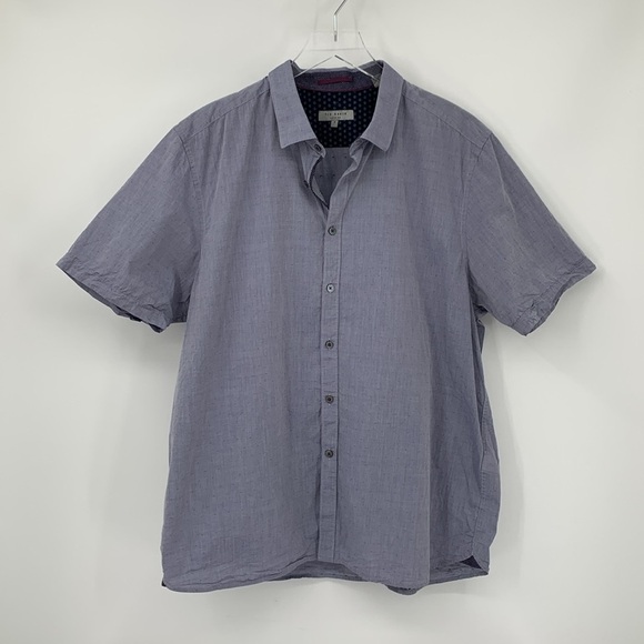 Ted Baker London button front chambray blue short sleeve shirt men dot 7 3X - Picture 1 of 5